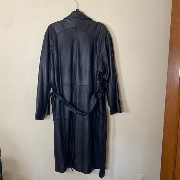 Fairfax Men's Vintage Black Leather Trench Coat Size L - Picture 2 of 13
